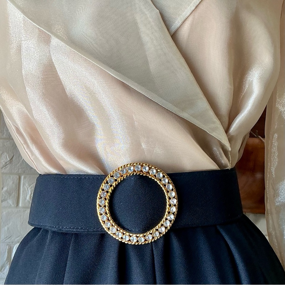 Vintage J.R. Nites by Caliendo Sheer Gold Puff Sleeve Jeweled Belted Jumpsuit - Picture 6 of 16